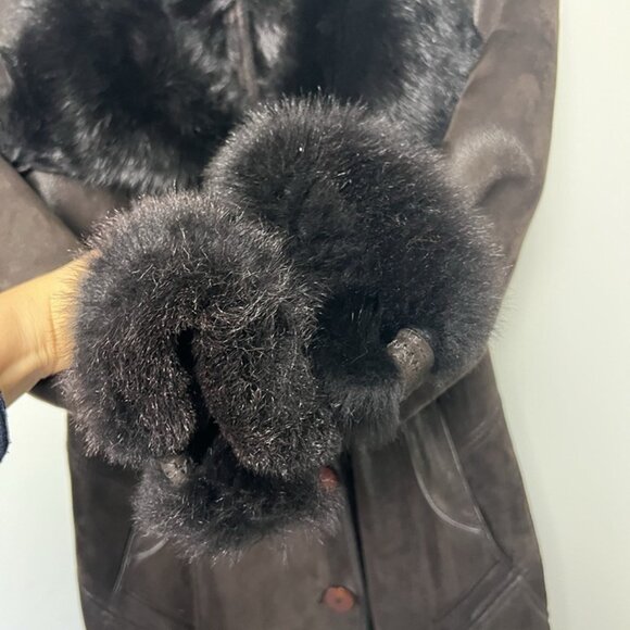 Women’s Real Shearling Hooded Coat sz S Penny Lane Jacket Patchwork Mob Wife - Picture 5 of 12